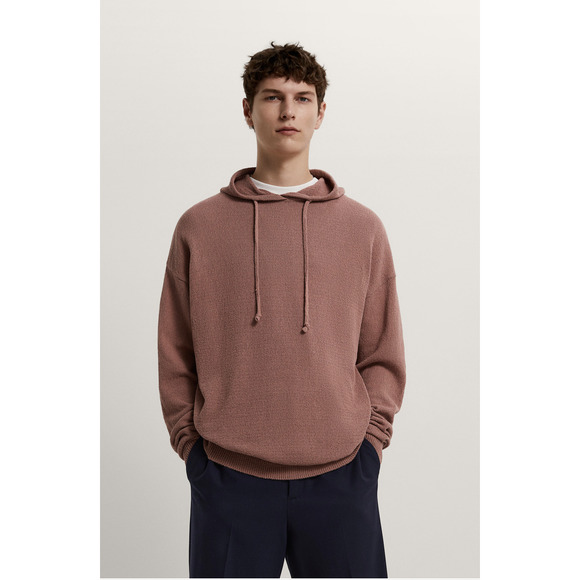 Zara Men's Cotton Knit Hoodie Style Sweater Size Medium in Mauve - Picture 1 of 6
